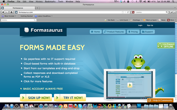 home page of Formasaurus